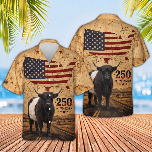Joycorners Rustic USA Map Cows America 250th Anniversary 3D Hawaiian Shirt (10 Breeds)