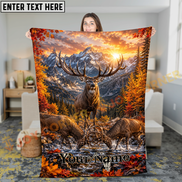 Joycorners Majestic Elk Fighting in Stream Autumn Mountains Sunset Personalized 3D Blanket