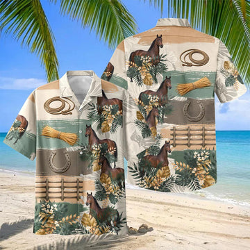 Joycorners Thoroughbred Horse Tropical Floral Hawaiian Shirt