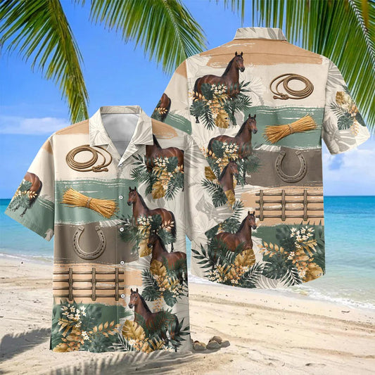 Joycorners Thoroughbred Horse Tropical Floral Hawaiian Shirt