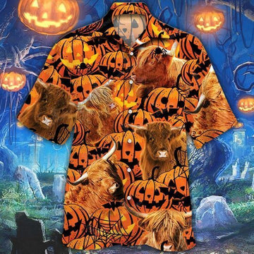Joycorners Happy Halloween Highland Pumpkin All Over Printed 3D Hawaiian Shirt