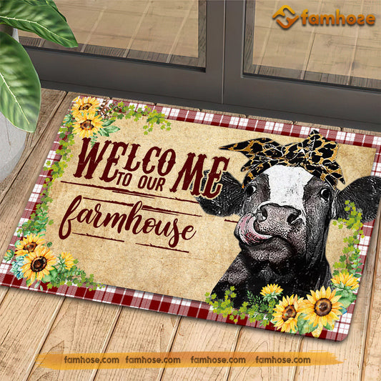 Joycorners Cow Doormat, Welcome To Our Farmhouse Gift For Cow Lovers, New Home Gift, Housewarming Gift, Cow Decor LM0210