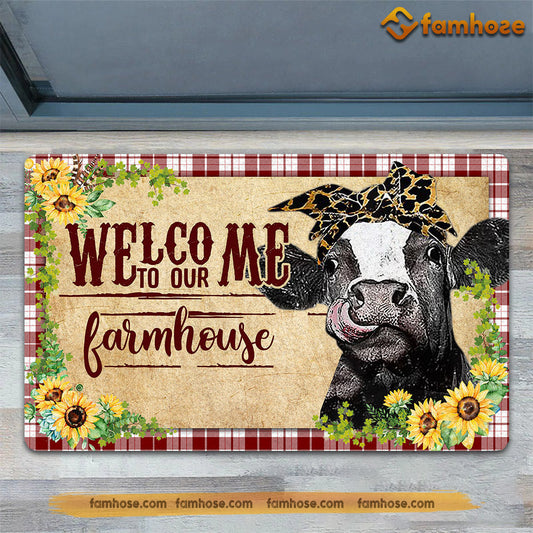 Joycorners Cow Doormat, Welcome To Our Farmhouse Gift For Cow Lovers, New Home Gift, Housewarming Gift, Cow Decor LM0210