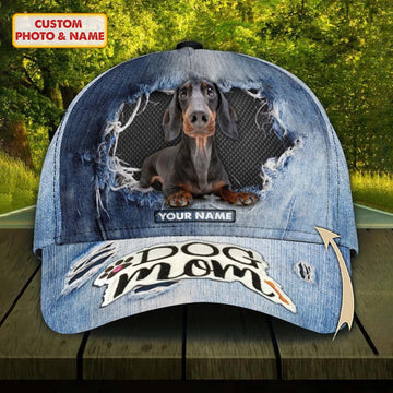 Joycorners Dachshund Jeans Pattern Customized Name And Dog Cap