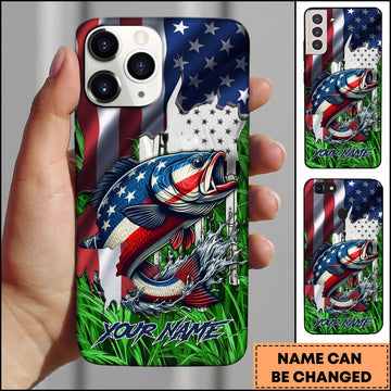 Joycorners Bass Fishing Phone Case Jump Grass Water Scene Personalized Name Phone Case