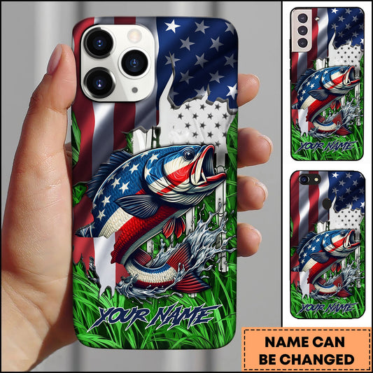 Joycorners Bass Fishing Phone Case Jump Grass Water Scene Personalized Name Phone Case