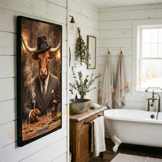 Joycorners Texas Longhorn Classic Gentleman Whiskey Poker Table Scene Personalized Name Wall Art Canvas