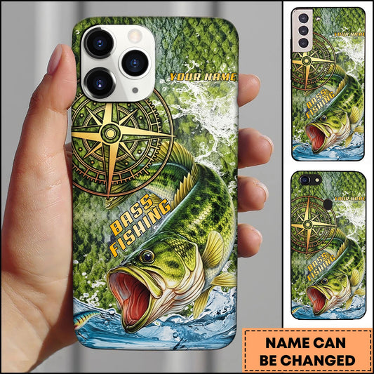 Joycorners Bass Fishing Compass Water Splash Personalized Name 3D Phone Case