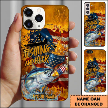 Joycorners Tuna Fishing Phone Case And Beer Golden Splash Design Personalized Name 3D Phone Case