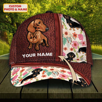 Joycorners Dachshund Floral And Leather Pattern Customized Name And Dog Cap