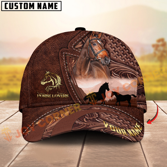 Joycorners Horse Lovers Thoroughbred Leather Pattern Personalized Name 3D Cap