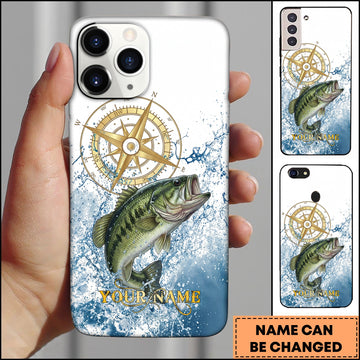 Joycorners Bass Fishing Golden Compass Water Splash Personalized Name 3D Phone Case