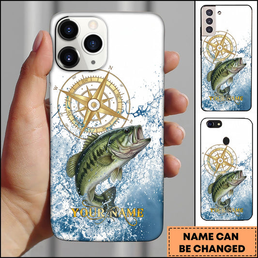 Joycorners Bass Fishing Golden Compass Water Splash Personalized Name 3D Phone Case