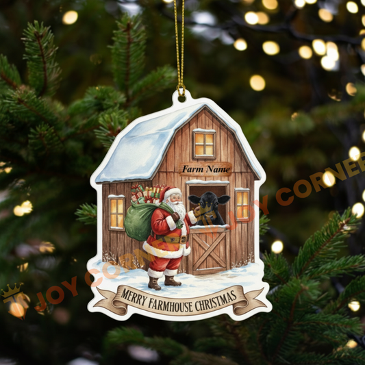 Joycorners Christmas Farm Santa Claus Cattle Ornament, Acrylic Ornament (8 Breed Options)