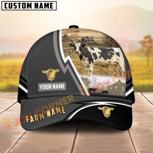 Joycorners Holstein Black White Country Customized Name Brown Leather Pattern Cap