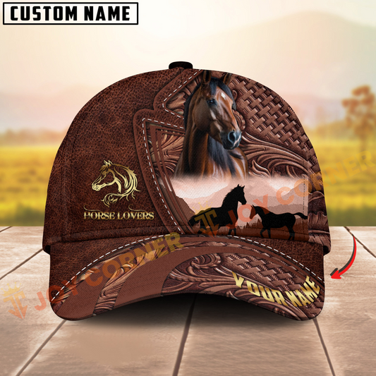 Joycorners Horse Lovers Quarter Leather Pattern Personalized Name 3D Cap