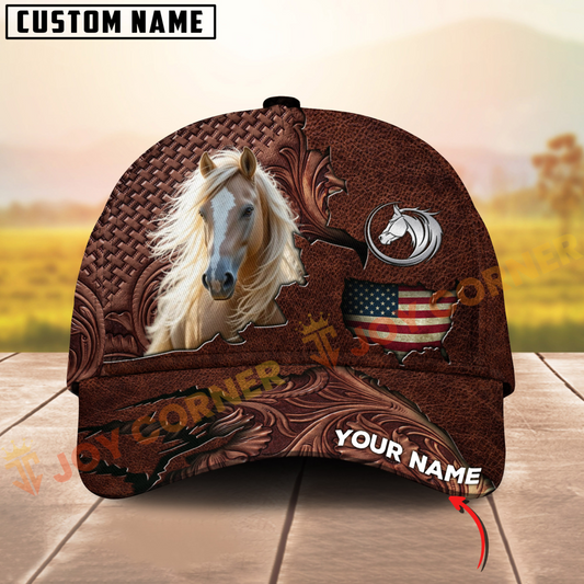 Joycorners Palomino Horse USA Map Leather Pattern Personalized Name 3D Cap