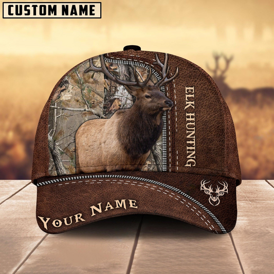 Joycorners Elk Hunting Brown Leather Pattern Mutilcolored Personalized Name 3D Cap