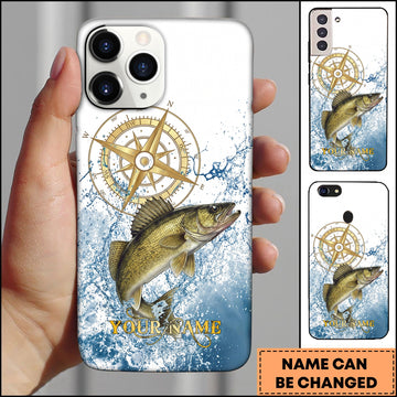 Joycorners Walleye Fishing Golden Compass Water Splash Personalized Name 3D Phone Case
