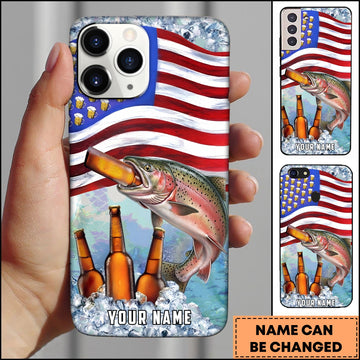 Joycorners Chinook Fishing Phone Case American Flag Beer Bottles Fish Art Personalized Name 3D Phone Case