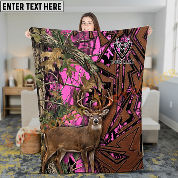 Joycorners Pink Camouflage Deer Hunter Personalized 3D Blanket