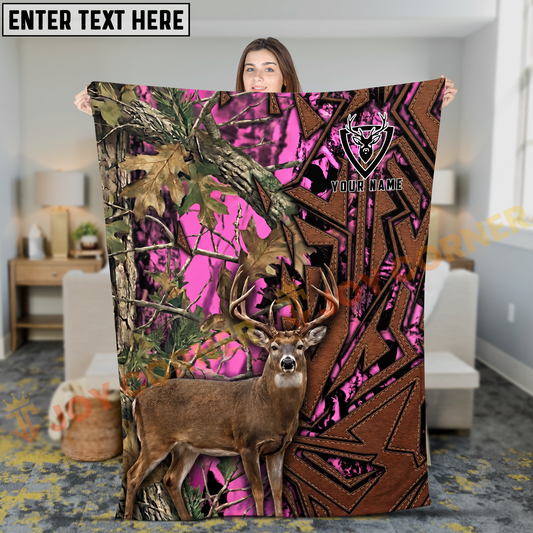 Joycorners Pink Camouflage Deer Hunter Personalized 3D Blanket