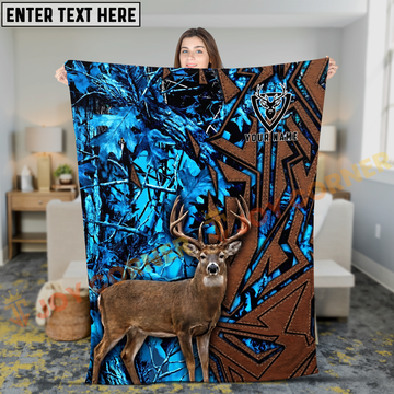 Joycorners Blue Camouflage Deer Hunting Woodland Personalized 3D Blanket
