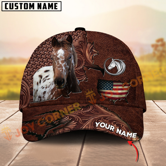 Joycorners Appaloosa Horse USA Map Leather Pattern Personalized Name 3D Cap