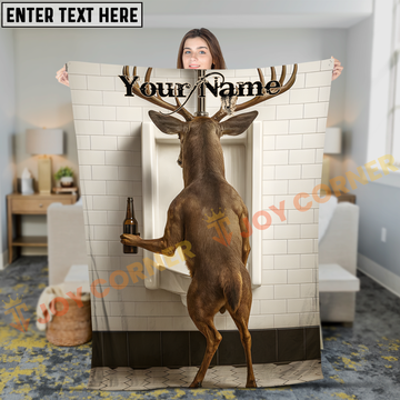 Joycorners Funny Deer Drinking Beer at Bathroom Urinal Personalized 3D Blanket