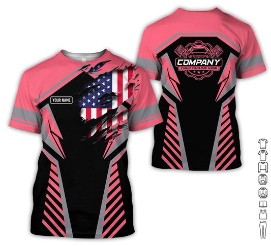 Joycorners Personalized Diesel Mechanic Shirt, Neon Pink Garage Uniform, Gift for Car Guys & Technicians, Size S to 5XL PT2609