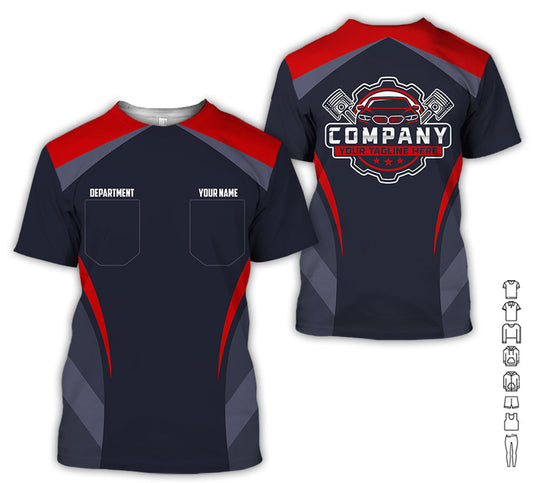 Joycorners Custom Name Mechanic Shirt, Unisex Red Crew Shirt for Automotive Workers, Perfect Gift for Him, Size S to 5XL, Printed Poket Shirt PT2609