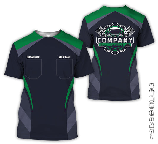 Joycorners Custom Name Mechanic Shirt, Unisex Green Crew Shirt for Automotive Workers, Perfect Gift for Him, 3D Printed Pocket Shirt PT2609