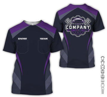 Joycorners Custom Name Mechanic Shirt, Unisex Purple Crew Shirt for Automotive Workers, Perfect Gift for Him, 3D Printed Pocket Shirt PT2609