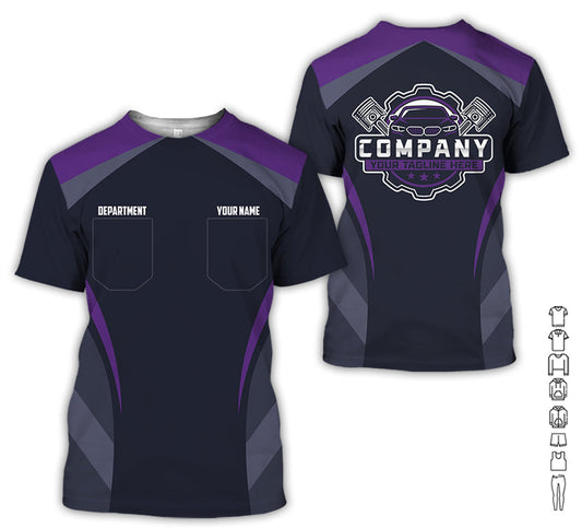 Joycorners Custom Name Mechanic Shirt, Unisex Purple Crew Shirt for Automotive Workers, Perfect Gift for Him, 3D Printed Pocket Shirt PT2609