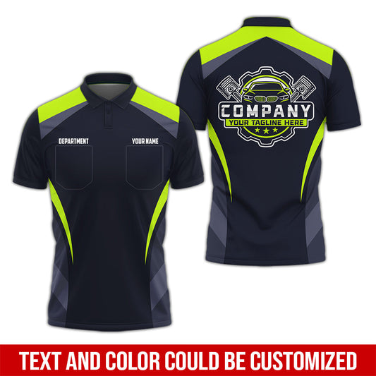 Joycorners Custom Name Mechanic Shirt, Unisex Yellow Green Crew Shirt for Automotive Workers, Perfect Gift for Him, Printed Poket Shirt PT2609