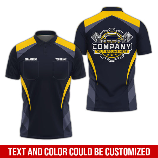 Joycorners Custom Name Mechanic Shirt, Unisex Yellow Crew Shirt for Automotive Workers, Perfect Gift for Him, 3D Printed Pocket Shirt PT2609