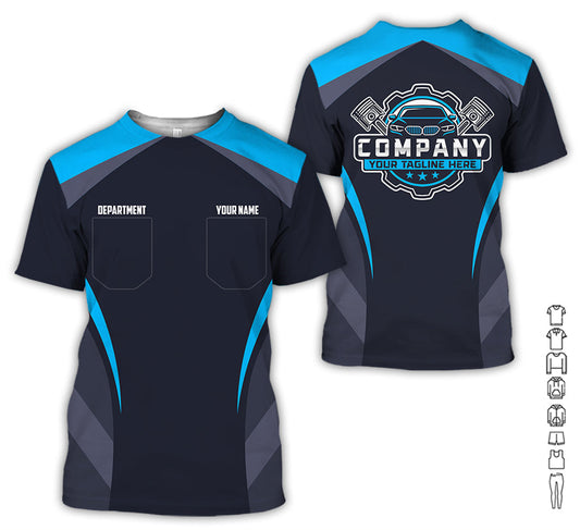 Joycorners Custom Name Mechanic Shirt, Unisex Blue Crew Shirt for Automotive Workers, Perfect Gift for Him, Size S to 5XL PT2609