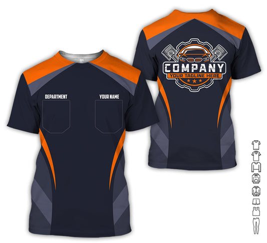 Joycorners Custom Name Mechanic Shirt, Unisex Orange Crew Shirt for Automotive Workers, Perfect Gift for Him, 3D Printed Pocket Shirt PT2609
