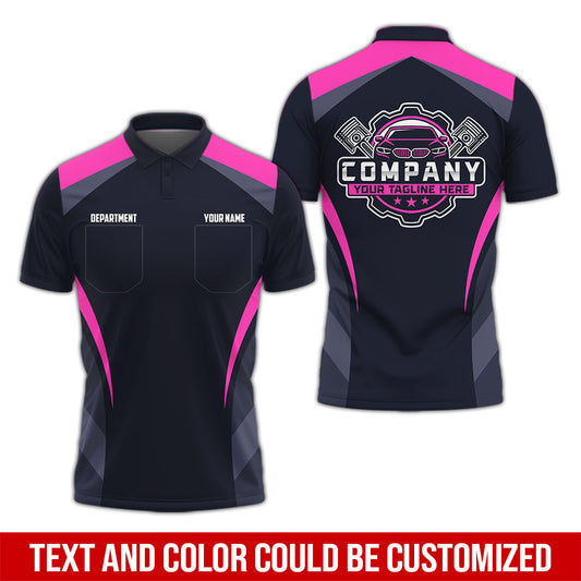 Joycorners Custom Name Mechanic Shirt, Unisex Pink Crew Shirt for Automotive Workers, Perfect Gift for Him, 3D Printed Pocket Shirt PT2609