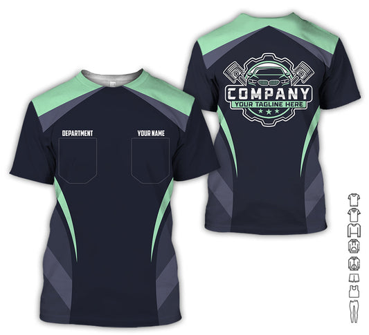 Joycorners Custom Name Mechanic Shirt, Unisex Seafoam Crew Shirt for Automotive Workers, Perfect Gift for Him, 3D Printed Pocket Shirt PT2609