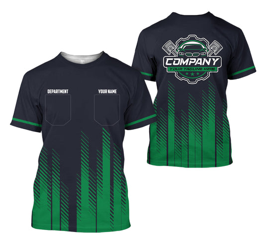 Joycorners Personalized Mechanic Shirt in Green, 3D Printed Pocket Mechanic Shirt, Custom Name Work Shirt for Car Repair Technicians, Great Gift for Men PT2609
