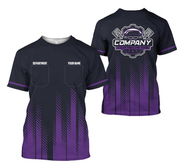 Joycorners Personalized Mechanic Shirt in Purple, 3D Printed Pocket Mechanic Shirt, Custom Name Work Shirt for Car Repair Technicians, Great Gift for Men PT2609