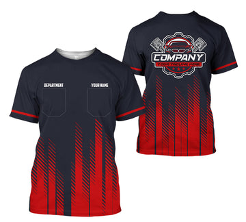Joycorners Personalized Mechanic Shirt in Red, 3D Printed Pocket Mechanic Shirt, Custom Name Work Shirt for Car Repair Technicians, Great Gift for Men PT2609