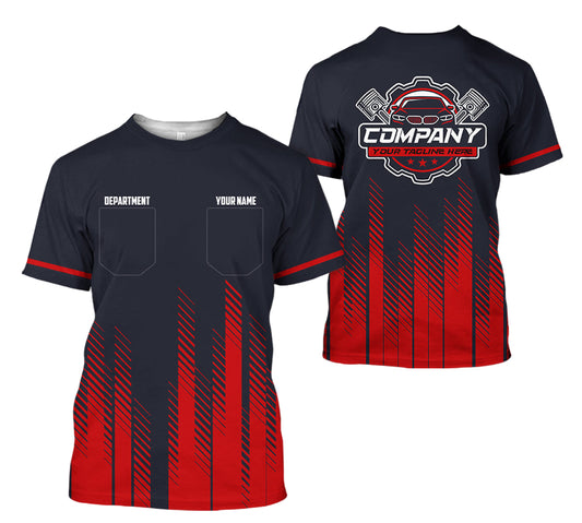 Joycorners Personalized Mechanic Shirt in Red, 3D Printed Pocket Mechanic Shirt, Custom Name Work Shirt for Car Repair Technicians, Great Gift for Men PT2609
