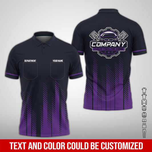Joycorners Personalized Mechanic Shirt in Purple, 3D Printed Pocket Mechanic Shirt, Custom Name Work Shirt for Car Repair Technicians, Great Gift for Men PT2609