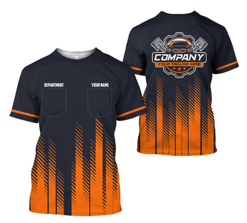 Joycorners Personalized Mechanic Shirt in Orange, 3D Printed Pocket Mechanic Shirt, Custom Name Work Shirt for Car Repair Technicians, Great Gift for Men PT2609