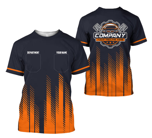 Joycorners Personalized Mechanic Shirt in Orange, 3D Printed Pocket Mechanic Shirt, Custom Name Work Shirt for Car Repair Technicians, Great Gift for Men PT2609