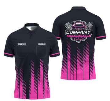 Joycorners Personalized Mechanic Shirt in Pink, 3D Printed Pocket Mechanic Shirt, Custom Name Work Shirt for Car Repair Technicians, Great Gift for Men PT2609