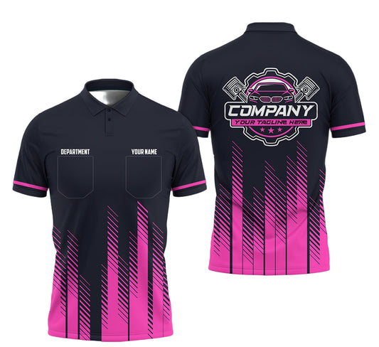 Joycorners Personalized Mechanic Shirt in Pink, 3D Printed Pocket Mechanic Shirt, Custom Name Work Shirt for Car Repair Technicians, Great Gift for Men PT2609