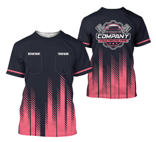 Joycorners Personalized Mechanic Shirt in Neon Pink, 3D Printed Pocket Mechanic Shirt, Custom Name Work Shirt for Car Repair Technicians, Great Gift for Men PT2609